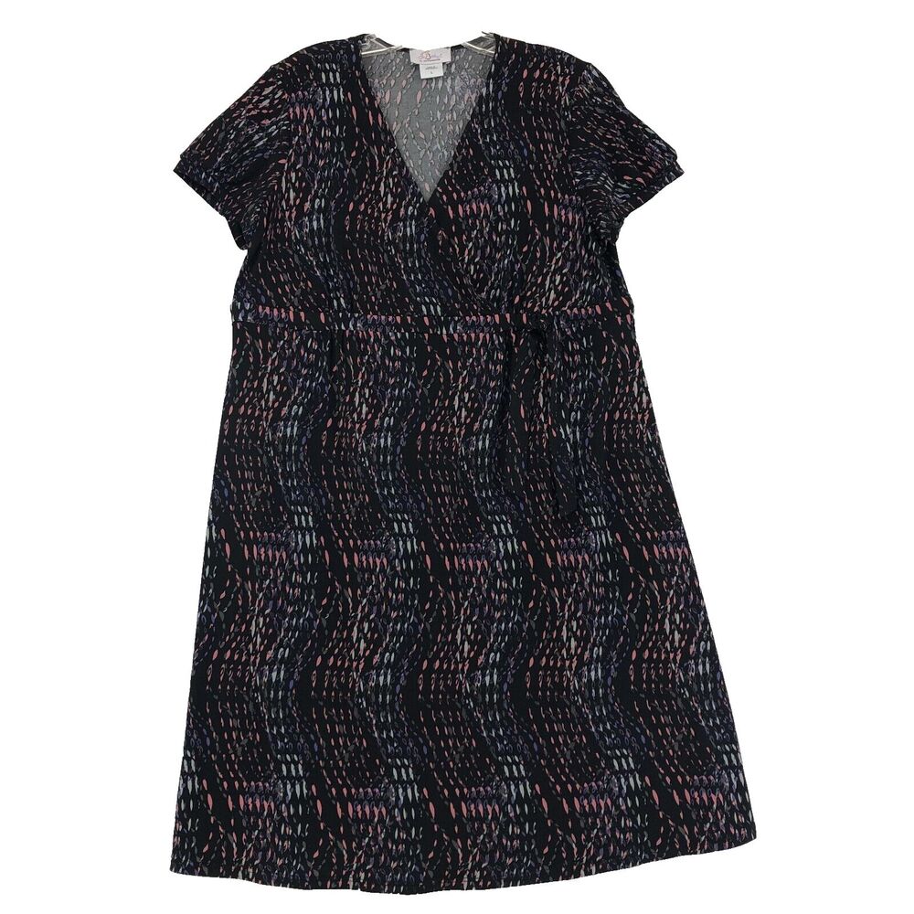 Motherhood Dress Oh Baby Maternity Womens Sz Large Black Print Cross-Over V Neck